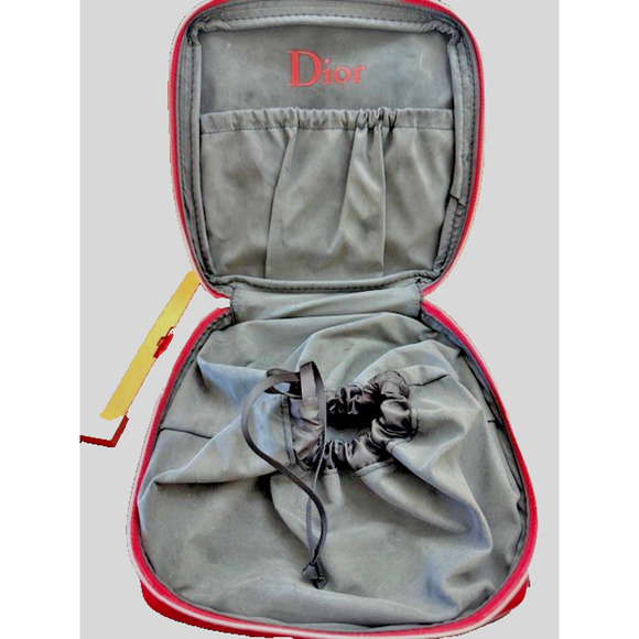 Christian Dior CD Logo Makeup Beaute Bag Clutch Pouch Red Black Patent Leather - Picture 2 of 7